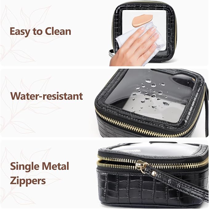Clear Makeup Bag - TSA Approved Toiletry Bag for Carry-on & Checked Luggage, Water Resistant Car Storage Organizer with Reinforced Seams