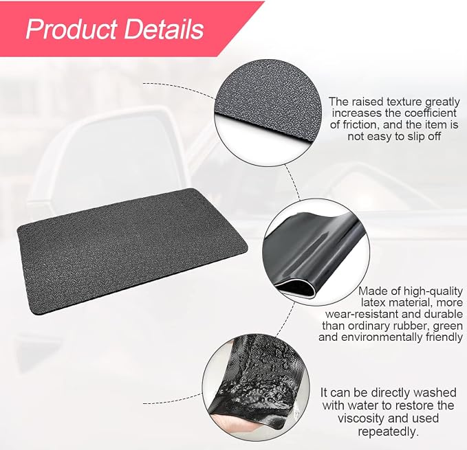 Car Dashboard Anti-Slip Rubber Pad, 10.6 x 5.9 Universal Non-Slip Car Magic Dashboard Sticky Adhesive Mat for Phones Sunglasses Keys Electronic Devices and More Use (Black/Car Texture)