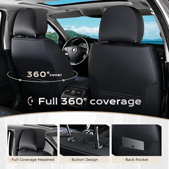 Coverado Universal Car Seat Covers Full Set, Sporty Non-Slip Waterproof Faux Leather Front & Rear Seat Protectors for Trucks SUVs, Mens Automotive Interior – BlackBlue