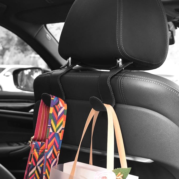 AXELECT Leather Purse Hooks for Car, 2 Pack Car Purse Holder, Car Headrest Hooks Holders for Hanging Purses and Bags Coats Grocery Bag Backpack