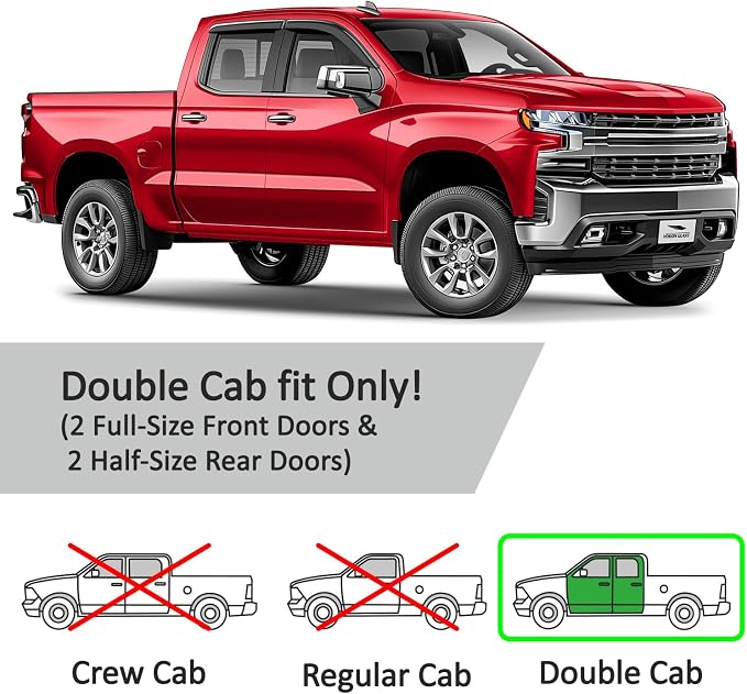 Voron Glass Tape-on Extra Durable Rain Guards for Trucks Chevrolet (Chevy) Silverado/GMC Sierra 1500 2019-2026 Double Cab, Window Deflectors, Vent Window Visors, 4 Pieces - 130090
