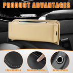 Car Seat Gap Organizer, Premium Leather Auto Seat Storage Box, Vehicle Adjustable Front Seat Gap Filler, Car Seat Side Pocket Organizer for Phones, Glasses, Keys, Money, Cards (Beige)