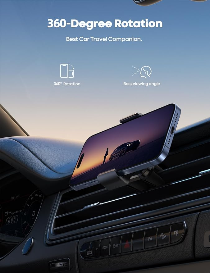 Car Vent Phone Mount - Air Vent Clip Holder, Universal Stand Hands Free Cradle Compatible with Cell Phone 16 15 14 13 12 Mini 11 Pro Xs Max Xr X 8 7 6 6s Plus SE Smartphones Black