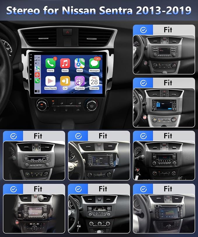 VQU 8Core Car Radio for Nissan Sentra 2013 to 2019 Stereo Apple Carplay Android Auto, 10.1" IPS Touch Screen for Sentra GPS Navi FM RDS DSP BT 5G WiFi SWC Camera, Fit BO.SE & Large Screen, 4G+64G