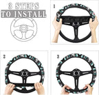 Car Steering Wheel Cover, 15 Inch Soft Breathable Steering Wheel Protector for Women Men, Universal Fit for SUV Sedan Van Truck, Aztec Geometric Horse Gray Teal