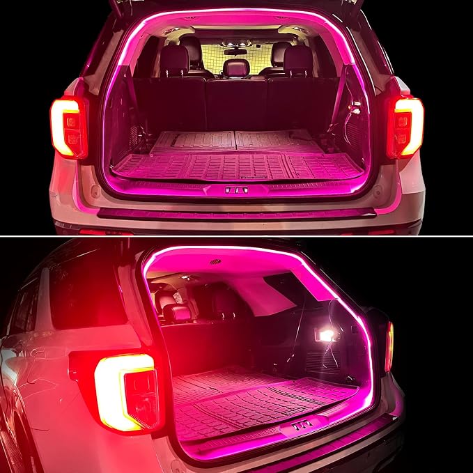 Car LED Strip Lights - Trunk Cargo Ambient Lighting, Pink 10000K, 118.11 inches Flexible Cuttable LED Light Strip, Easy Install, Waterproof, Universal Fit for Car Trunks, SUVs, and Vans