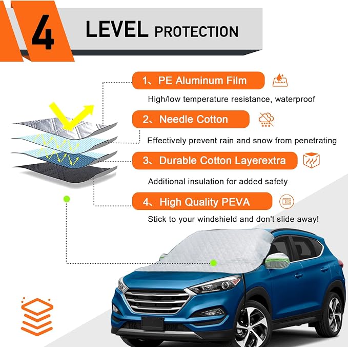 Car Windshield Cover for Ice and Snow - Magnetic Car Windshield Snow Cover, Winter Frost Guard Car Window Covers Snow Shield Ice Cover & 4-Layer, Anti-UV for Most Cars Big Size (67x 59in)