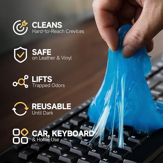 Car Cleaning Gel – Reusable Interior Car Cleaner Putty, Natural Auto Detailing Slime for Vents & Crevices, Universal Car Accessories Gift for Men & Women, Blue, 4 Pack