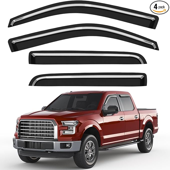 Window Rain Guards Fit for 2009-2014 Ford F150 SuperCrew Cab, Outside-Mount Extra Durable Window Visors Wind Deflector for 2010-2014 F-150 SVT Raptor Full-Size Cab