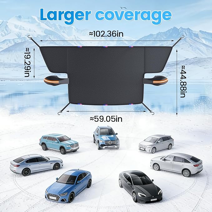 Windshield Cover for Ice and Snow - Heavy-Duty Winter Frost Guard with Side Mirror Pockets, Waterproof All-Weather Windproof Car Window Cover for Cars, Trucks, SUVs