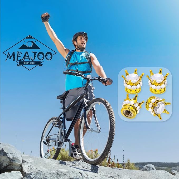 4PCS Crown Bling Tire Stem Valve Caps, Crystal Diamond Car Wheel Tire Valve Caps Universal Copper Core Stem Covers for Cars, SUV, Trucks, Bikes, Motorcycles, Bicycles (Gold & Silver)
