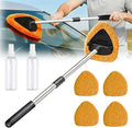 Car Windshield Cleaning Tool Set, Interior Exterior Auto Glass Cleaner Kit with Detachable Handle, 4 Reusable Microfiber Pads, Extendable Wiper Brush for Cars Trucks Home (Orange)