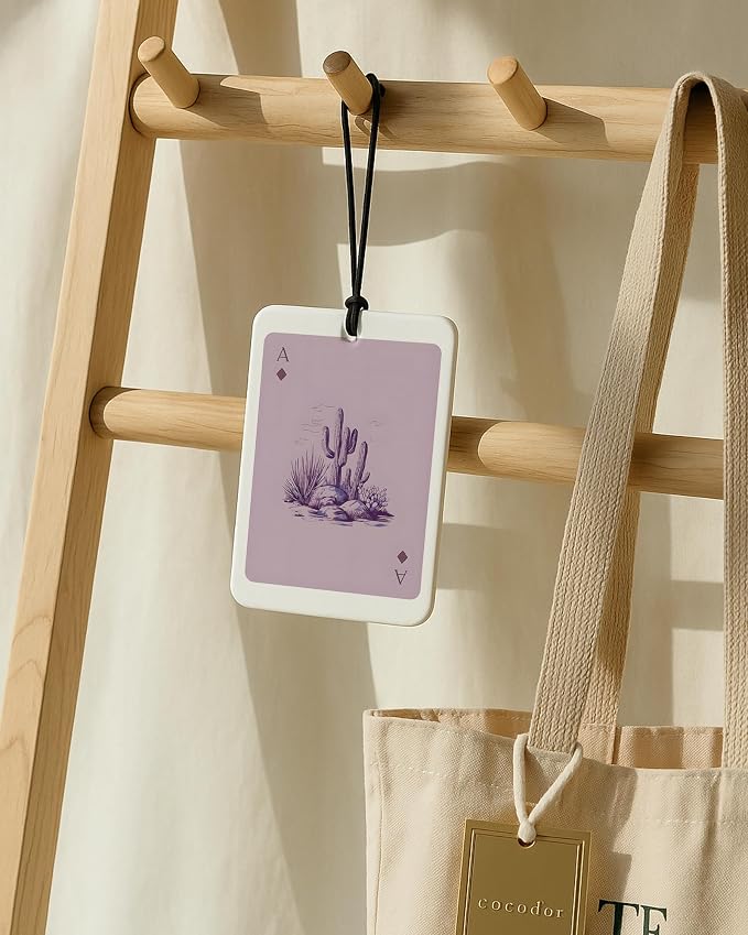Boho Purple Western Car Air Freshener 4 Pcs, Preppy Cowgirl Cow Skull Cactus Ace Card Hanging Air Freshener for Cars Closet Drawer Books, Cute Western Car Accessories Mirror Decor for Women