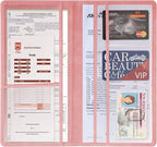 Car Accessories Registration and Insurance Holder, Leather Essential Card Magnetic Shut Vehicle Glove Box Organizer Case for Auto Driver License Document Truck Motorcycle Boat - Pink