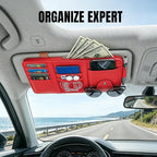 Car Sun Visor Organizer, Truck Visor Organizer, Leather Multi-Pocket Auto Visor Storage Pocket Pouch Holder with Zipper, Auto Accessories Storage Bag for Driving License Card Pen (Red)