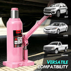 6 Tons / 12000 lbs Lifting Automotive Welded Hydraulic Bottle Jack for Car SUV Pickup Truck, Auto Repair, with Manual Handle & Carrying Storage Case, Pink
