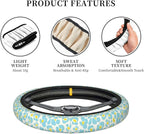 Blue Flowers Steering Wheel Cover for Women, Steering Wheel Covers with Anti-Slip Lining, Universal 14.5-15 inchs Car Interior Accessories with 2PCS Car Coasters Suitable for Men and Women