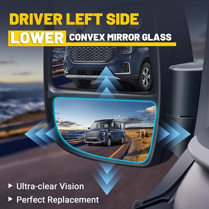 Driver Lower Side Mirror Glass Compatible with 2015-2025 Ford Transit 150 250 350 2023-2025 E-Transit Replace BK3Z17K707B BK3Z17K707C