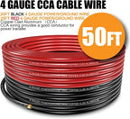 4 Gauge Wire (25Feet Black+25Feet Red) Copper Clad Aluminum CCA - Primary Automotive Power Inverter Wire,20PCS Lugs Terminal Connectors,20PCS Heat Shrink Tubing for Car Audio