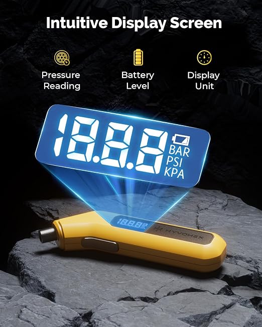 Tire Pressure Gauge Digital 200 PSI, Tire Gauges for Tire Pressure with AAA Batteries, Visual LED Display Tire Gauge with Backlight, Digital Tire Gauge for Car Truck Motorcycle Bicycle (Grey)