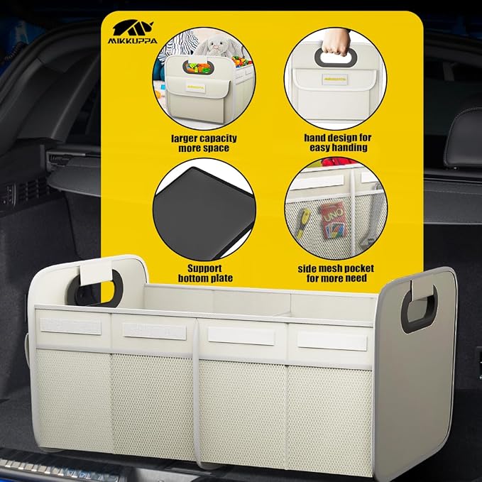 Car Trunk Organizer - 70L Collapsible Trunk Organizer with Reinforced Handles for Groceries, Car Storage Organizers for SUV Auto Truck Van with Non Slip Bottom (White)
