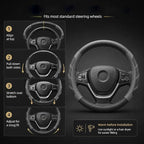 Leather Large Steering Wheel Cover 14 1/2 inch to 15 inch Universal, Soft Grip Breathable for Car Truck SUV Jeep Anti Slip Gray