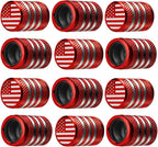 Tire Valve Stem Cap Cover - (12 Pack) Tire Air Cap Metal with Plastic Liner Corrosion Resistant Leak-Proof American Flag for Car Truck Motorcycle Bike Red