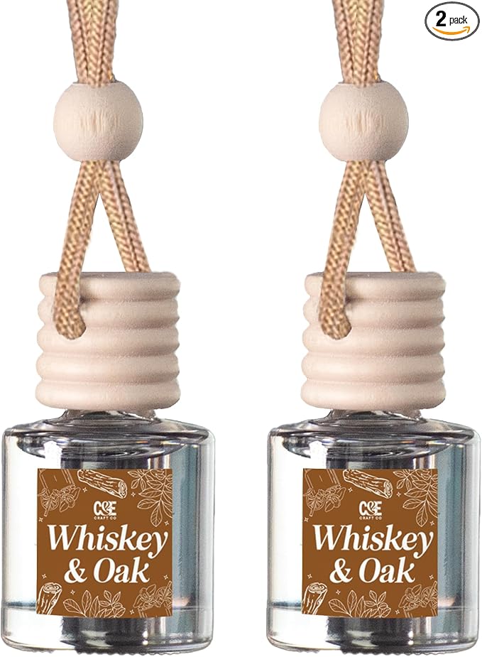 CANDECraftCo Car Air Hanging Fragrance Oil, Car Auto Freshener for Essential Oils, Scents Fragrance Aromatherapy Automobile Diffuser, Long Lasting (Whiskey & Oak)