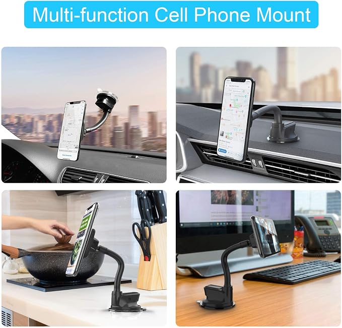 Magnetic Car Phone Holder Mount [6 Strong Magnets], Cell Phone Holder Car [Suction Cup], Phone Car Holder Mount [Windshield Dashboard] fit for Most Smartphones