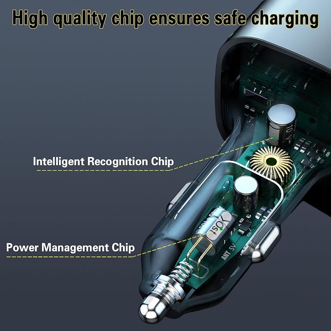 USB C Car Charger, 81W Multiport 6-Port PD & QC3.0 Fast Charger for Multiple Devices, Cigarette Lighter Adapter Car Travel Essentials with 5FT Cable, Compatible with iPhone 15/16/17, Pad, Galaxy S24
