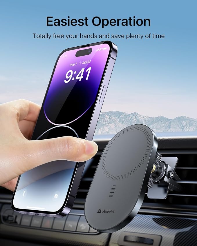 2026 Upgraded for Magsafe Car Mount [Biggest Panel, Big Phone Friendly] 360° Rotation Magnetic Phone Holder for Car Vent Suitable for iPhone 17/16/15 Pro Max Samsung S25/S24 (Grey)