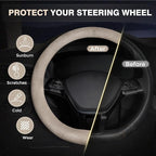 Winter Steering Wheel Cover, Microfiber Suede Car Steering Wheel Covers with Anti-Slip Lining, Breathable Elastic Car Steering Wheel Protector Soft, Universal Standard Size 14-15 inch