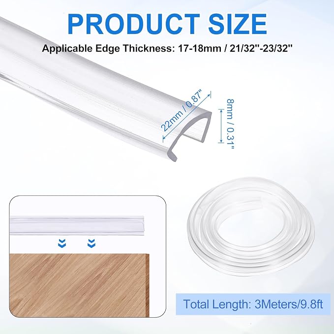 Clear Edge Trim, 13.1Ft Silicone U Channel Edge Protector, Edges Guards Fits 21/32"-23/32" for Car Doors Sheet Metal Parts (7/8" W x 5/16" H)