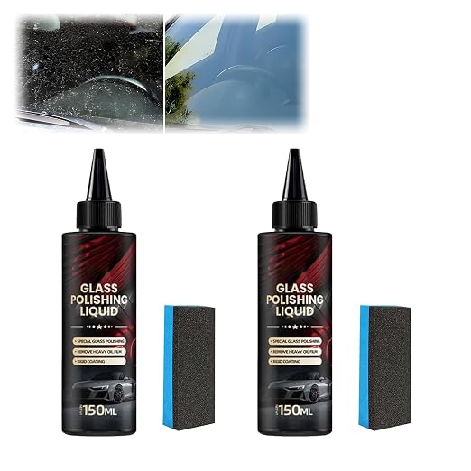 2025 New Glass Polishing Liquid with Sponge - Windshield Anti Fog Hydrophobic Coating Spray, Scratch Remover for Car Windows, Mirrors, Oil Film & Glass Surfaces (2)