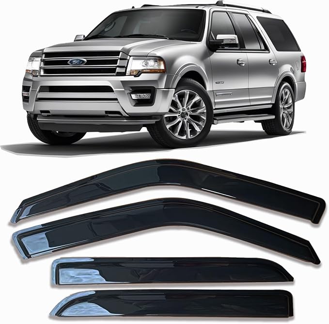Tape on Car Side Window Visors Vent Window Shade Fit 97-17 Ford Expedition, Sun Rain Guards Wind Deflectors 94233, 4-Piece Set