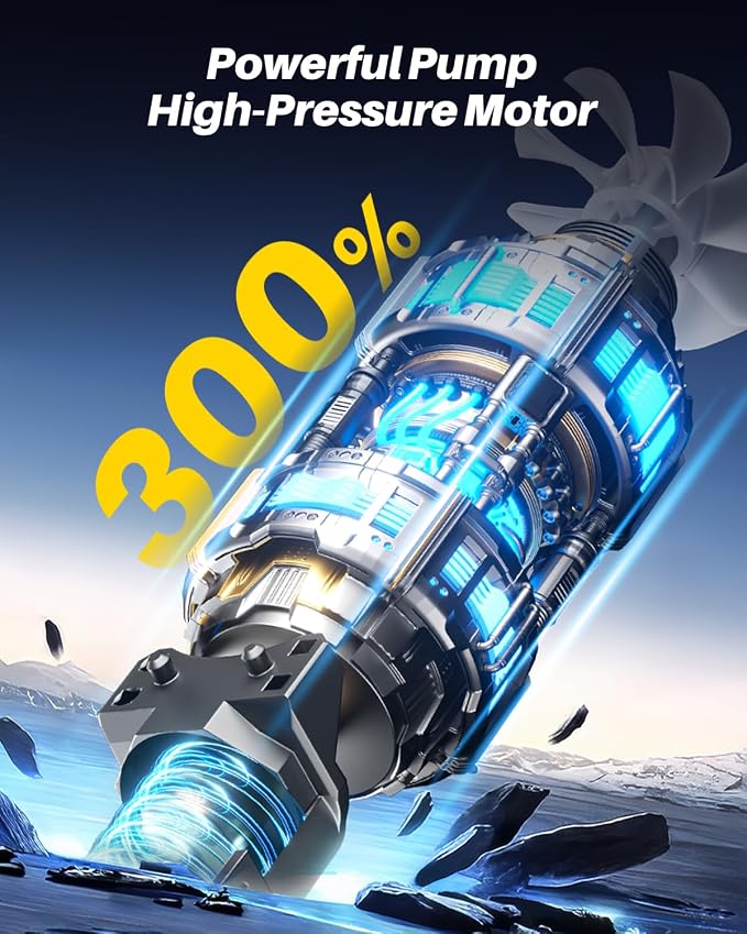 Tire Inflator Portable Air Compressor, 150PSI Air Pump for Car Tires with Tire Pressure Gauge, 3X Faster One Click Smart Cordless Tire Air Pump for Car, Motorcycle, Bike, Ball and More