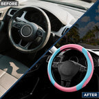 Car Steering Wheel Cover - Microfiber Leather Steering Wheel Wrap Sports 14.5-15 Inch Steering Wheel Cover Non-Slip for Men Women Pink & Blue Color
