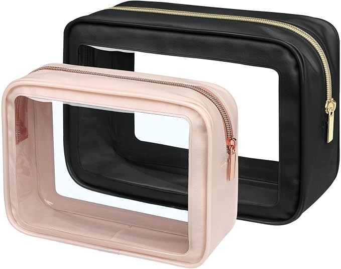 Clear Makeup Bag - TSA Approved Toiletry Bag for Carry-on & Checked Luggage, Water Resistant Car Storage Organizer with Reinforced Seams