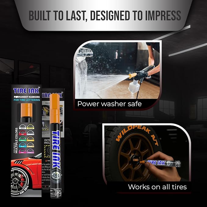Orange Color Tire Paint Pen - Waterproof Permanent Paint pens for Car Wheels Lettering | Car Wash Safe and Durable | Made in Japan
