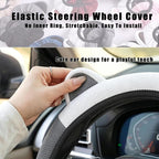 Steering Wheel Cover with Ears Keychain Fit 14-15 inch White Gray | Cute Car Steering Wheel Covers for Women Girls Elastic Breathable Steering Wheel Protector Accessories Universal Size