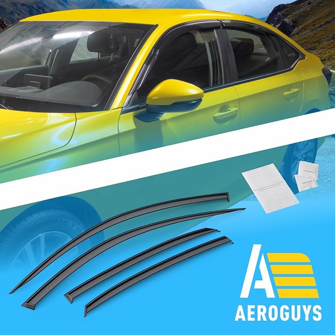 Extra Durable Window Deflectors Tape-On Window Visors Rain Guards Fit for Honda Civic 2022-2026 Sedan, Sun Visors, Wind Vent for Shades, Exterior Car Accessories - 4pcs. AG0959
