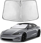 Windshield Sunshade Compatible for Tesla Model S Plaid 2021-2024 2025 2026, Sun Visor for Front Windshield & Window Sun Shade Cover, UV Heat Blocker & Protector, Car Accessories