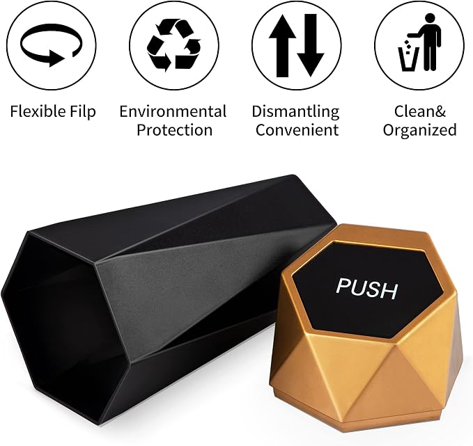 Car Trash Can with Lid, Mini Diamond Design Portable Trash Can, Plastic Material and Multipurpose Organizers for Car,Home,Office(Gold)