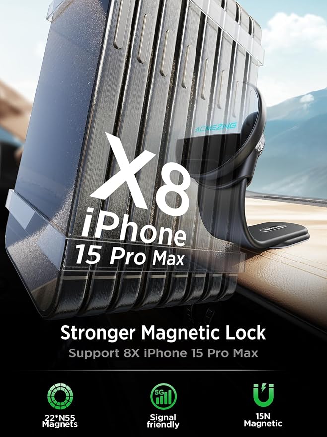 15W Only for iPhone MagSafe Car Mount Charger, 360% Adjustable Aluminum Alloy Arm, Relocatable Car Phone Holder, Magnetic Wireless Fast Charging, Cell Phone Holder for All Car Models, Black
