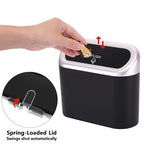 Mini Car Trash Can with Lid, Small Car Garbage Can, Cute Leakproof ABS Car Trash Bin, Car Accessories for Interior, Garbage Bin for Car, Home, Office with 60pcs Trash Bags Black/Silver