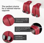 CoBak Purse Hook for Car - Universal Premium Stitched Leather and Aluminum-Magnesium Alloy Double Car Seat Back Storage Hook for Purses, Handbags, Bags (2 Pack),Carbon Red