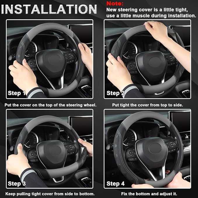Car Steering Wheel Cover for Toyota RAV4,Camry,Highlander,Corolla,Prius,Tacoma, Standard Size - Black+Gray