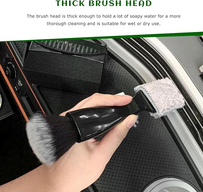 2 PCS Double Head Brush for Car Cleaning, 2 in 1 Soft Bristles Auto Interior Dust Cleaner Air Vent Detailing Brush, Portable Double-Ended Dashboard Cleaning Tool for Most Vehicles