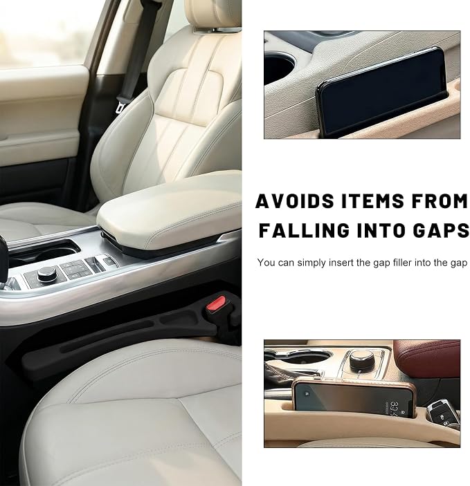 2 PCS Car Seat Gap Filler, Multi-Purpose Auto Seats Gaps Filler Side Organizer with Storage Slot, Super Flexible Gap Blocker Between Seat and Center Console, Car Accessories (Black)