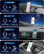 3-in-1 Wireless Car Charger Mount, 15W Fast Charging Auto-Clamping Phone Holder for iPhone 17 16 15 14, Samsung Galaxy S24 S23, Dashboard, Vent & Windshield Car Mount(Deep Red)